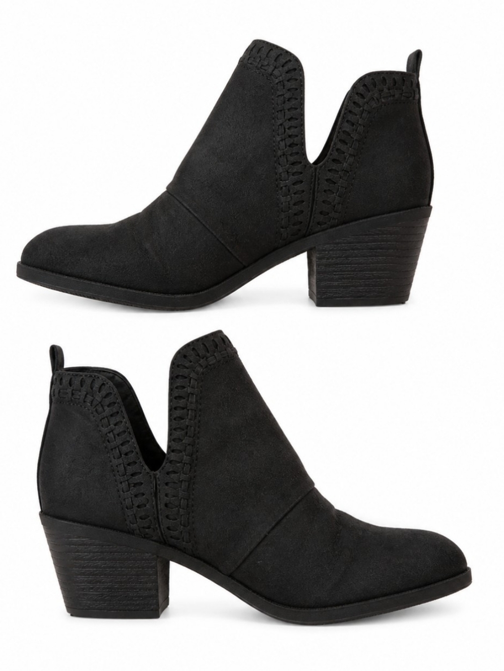 Rock & Candy Women's Size 7 Black Faux Suede V-Cut Ankle Booties